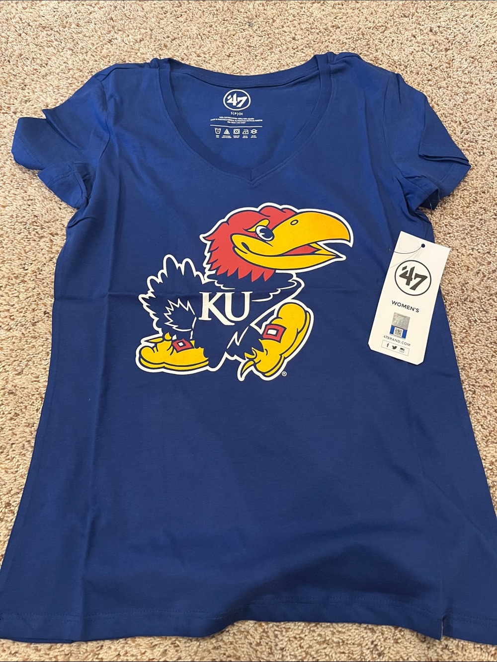 47 Women's Royal Blue Kansas Jayhawks V-Neck Tee